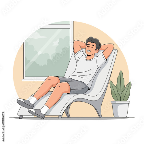 Man Relaxing In Chaise Lounge Enjoying Peaceful Moment
