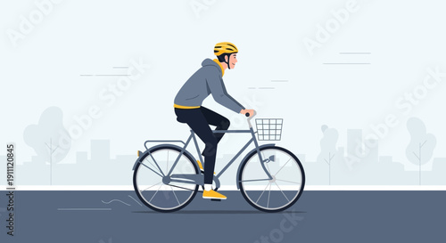 Man Riding Bicycle Through Cityscape