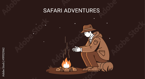 Man Sitting By Campfire Under Starry Night Sky