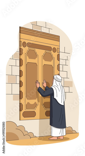 Man Touching Sacred Door Seeking Spiritual Connection And Divine Guidance