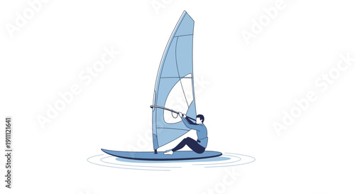 Man Windsurfing Gracefully Across Calm Waters