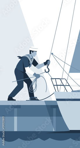 Maritime Service Personnel Manning Vessel Rigging At Dock