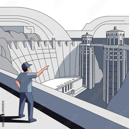 Massive Hydroelectric Power Plant Construction And Engineering Supervision Detailed Illustration