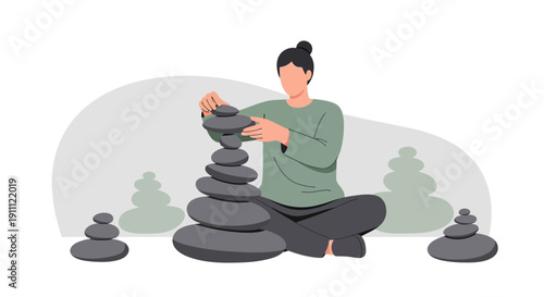 Mindful Meditation Balancing Stones Zen Practice Peaceful Concentration