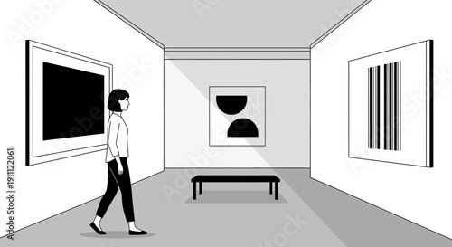 Minimalist Art Gallery Exhibition Displaying Abstract Modern Pieces