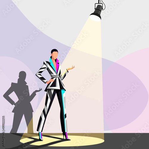 Modern Fashion Model Showcased Under Dramatic Spotlight Illumination