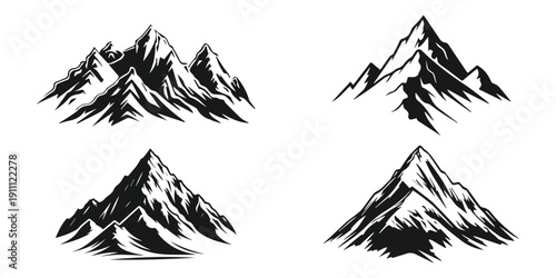 Silhouette Mountains Vector Logo Set – Capture the spirit of adventure and the beauty of the wild with this stunning Silhouette Mountains Vector Silhouette Set.