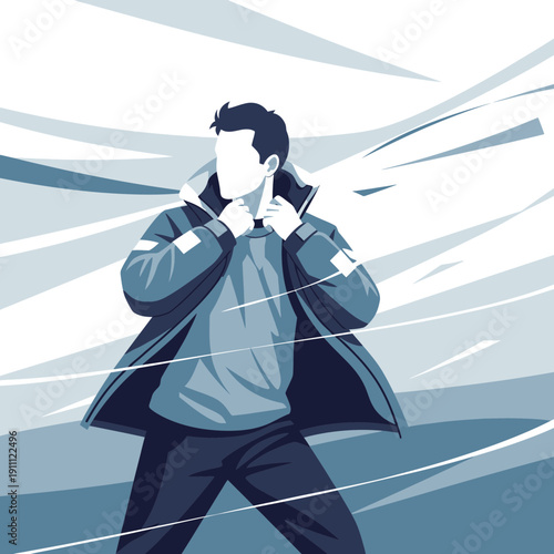 Modern Man Facing Challenging Winds On An Abstract Background