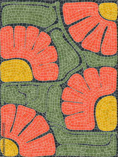 Art Nouveau mosaic tiles floral composition
