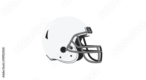 White American football helmet with a gray face mask designed for head protection during sports play.