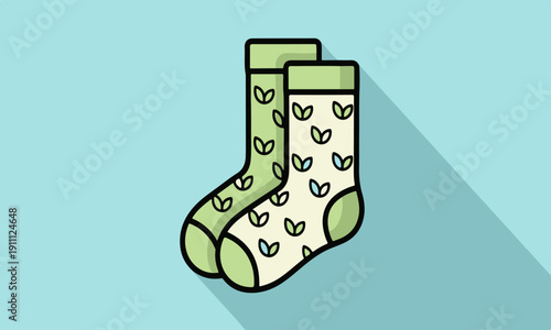 Eco-Friendly Socks with Botanical Pattern – Sustainable Fashion Footwear Illustration