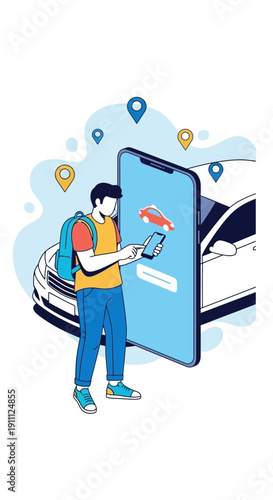 Modern Transportation App User Interacting With Ride Sharing Service Interface On Phone