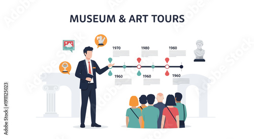 Museum And Art Tours Timeline With Guide And Visitors