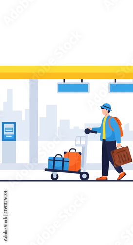 Modern Traveler With Luggage At Airport Terminal Destination Bound