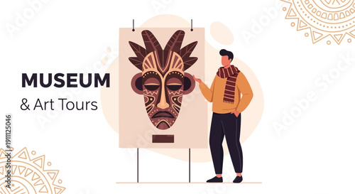 Museum Art Tour With African Mask Display And Visitor