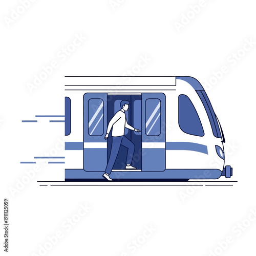 Modern Urban Commuter Enters High Speed Train For Daily Travel