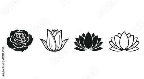 Four different flower icons showing rose and lotus styles.