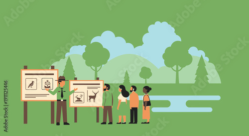 Nature Park Ranger Educating Visitors About Wildlife And Plants Outdoors