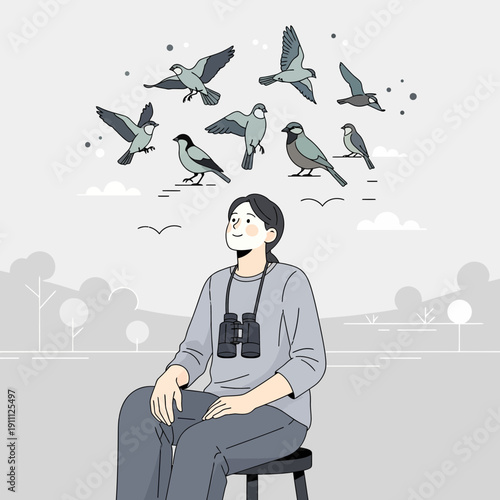 Observant Person Watching Birds In Nature Birdwatching Hobby Lifestyle