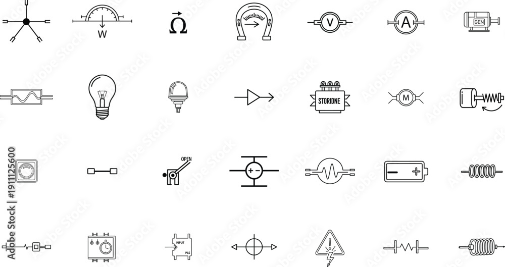 Fototapeta premium A collection of 25 small black and white icons or symbols on a white background possibly used for design or educational purposes