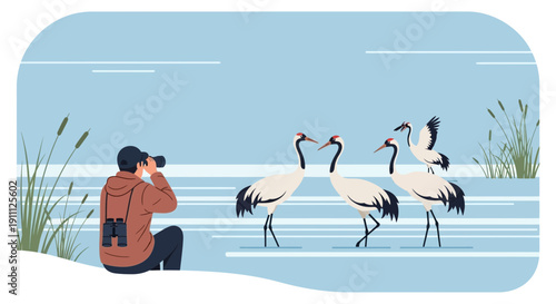 Observing Majestic Cranes In Their Natural Wetland Habitat With Binoculars