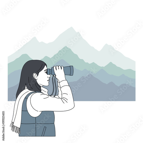 Observing Majestic Mountain Peaks Through Binoculars