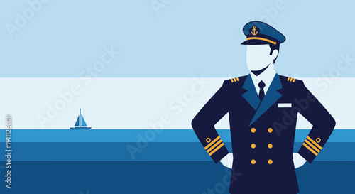 Nautical Commander Overseeing Sea Voyage With Distant Sailboat
