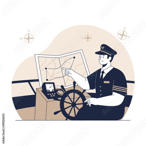 Nautical Navigation Expert Planning Maritime Voyage On Ship Deck