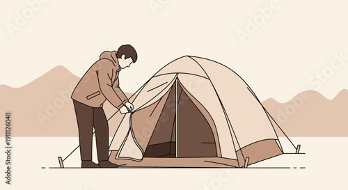 Outdoor Tent Setup Minimalist Outdoor Adventure Scene