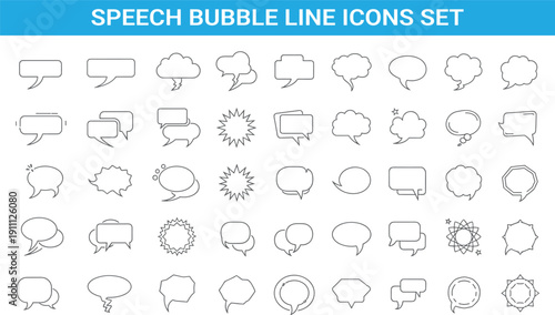 Speech bubble line icons set, chat dialogue, conversation, message balloons, communication symbols, comic style, empty talk shapes, vector collection design