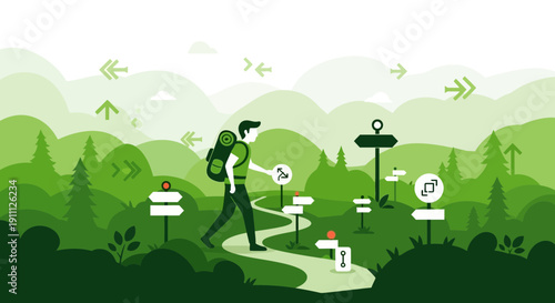 Navigating Crossroads Decision Making In A Green Forest Landscape