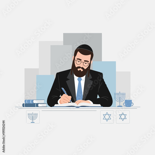 Orthodox Rabbi Studying Sacred Texts With Focus And Dedication A Symbol Of Faith And Scholarship