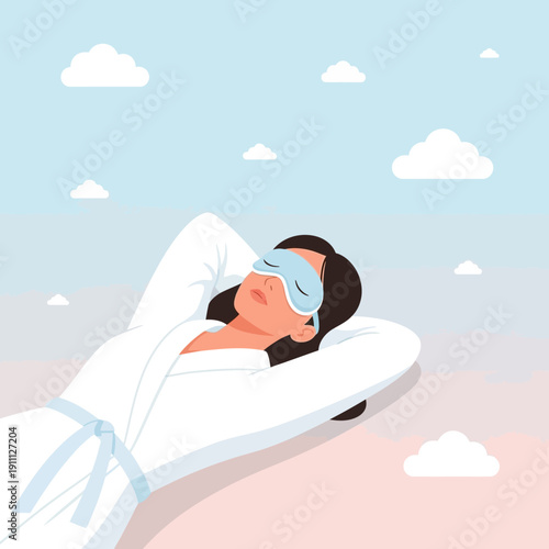 Peaceful Slumber Under Gentle Clouds Serene Woman Resting Comfortably