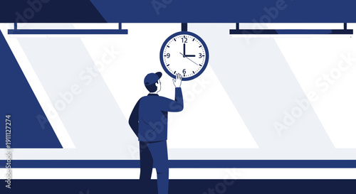 Person Adjusting A Clock While Standing In A Modern Space