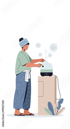 Person Activating Aroma Diffuser Releasing Pleasant Scents Into The Air