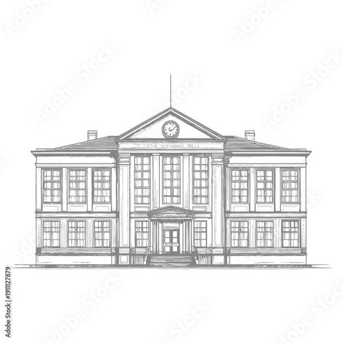 A classic illustration drawing of a stately building facade