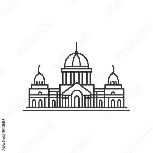 A simplified architectural line drawing of a government building