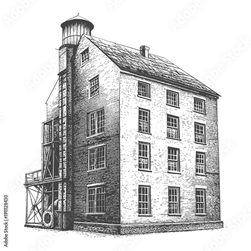 An Old Building Showing Architectural Details And Its Water Tank