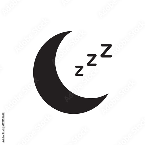 Simple Crescent Moon Icon with Zzz Symbols Representing Sleep Rest Nighttime Darkness Peaceful Slumber Calmness And Relaxation