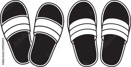 Pair of Striped Slippers Icons, Comfortable Footwear for Home or Spa Relaxation