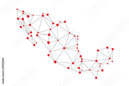 Low Poly Mexico Map with Futuristic Digital Network Connections – Abstract Technology, Data Visualization & Cyber Innovation Concept