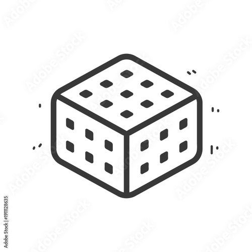 A simple black and white outline of a standard six sided die