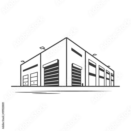 An industrial building or warehouse rendered in simple outline form