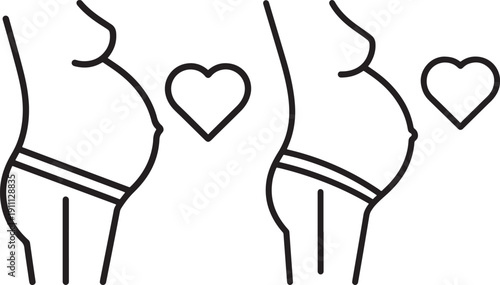 Pregnant Woman Silhouette Icons with Heart, Representing Motherhood, Pregnancy, and Love