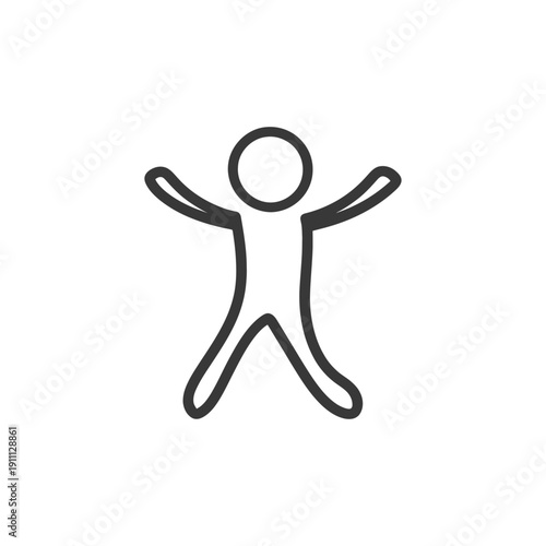 A simplistic stick figure representing a joyful human being with outstretched limbs