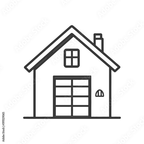 A Simple Outline Drawing of a House with Windows and Chimney