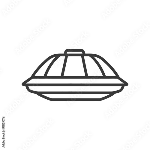 An illustrated outline depiction of a spacecraft floating in space