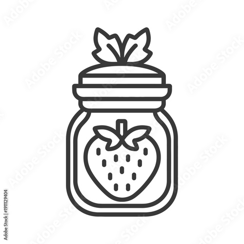 A simplistic black and white illustration depicting a fruit preserve jar