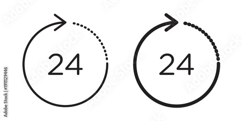 24 Hour time icon. Line and Silhouette Icon Set.