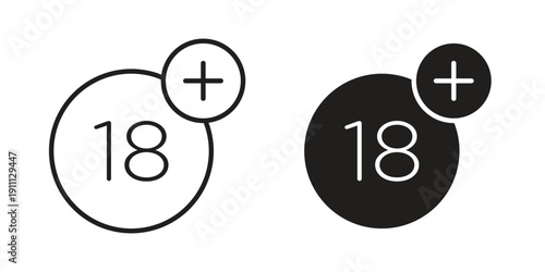 18 Plus icon. Line and Silhouette Icon Set.